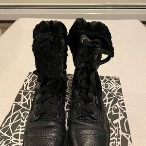 Diane Von Furstenberg Black Lace Up Boots